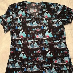 Festive Winter Print Scrub Top
